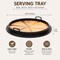 Round Wooden Serving Tray with Sunburst Inlay – 23.5" Decorative Tray with Black Rim & Handles